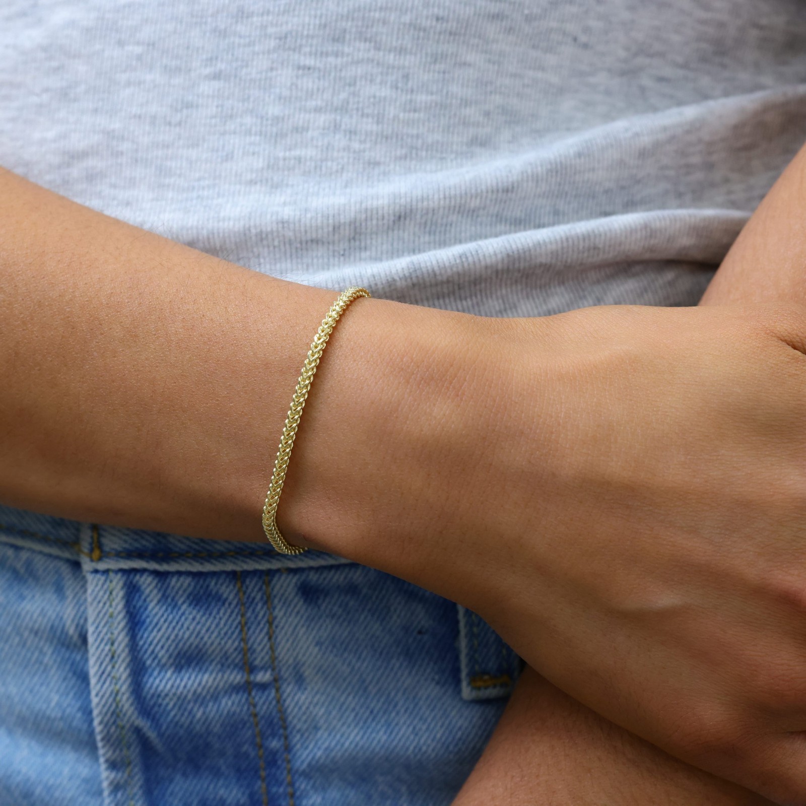 14k Yellow Gold 2.5mm Franco Box Bracelet Chain Mens Womens 7″ 7.5″ 8″ 8.5″ 9″
