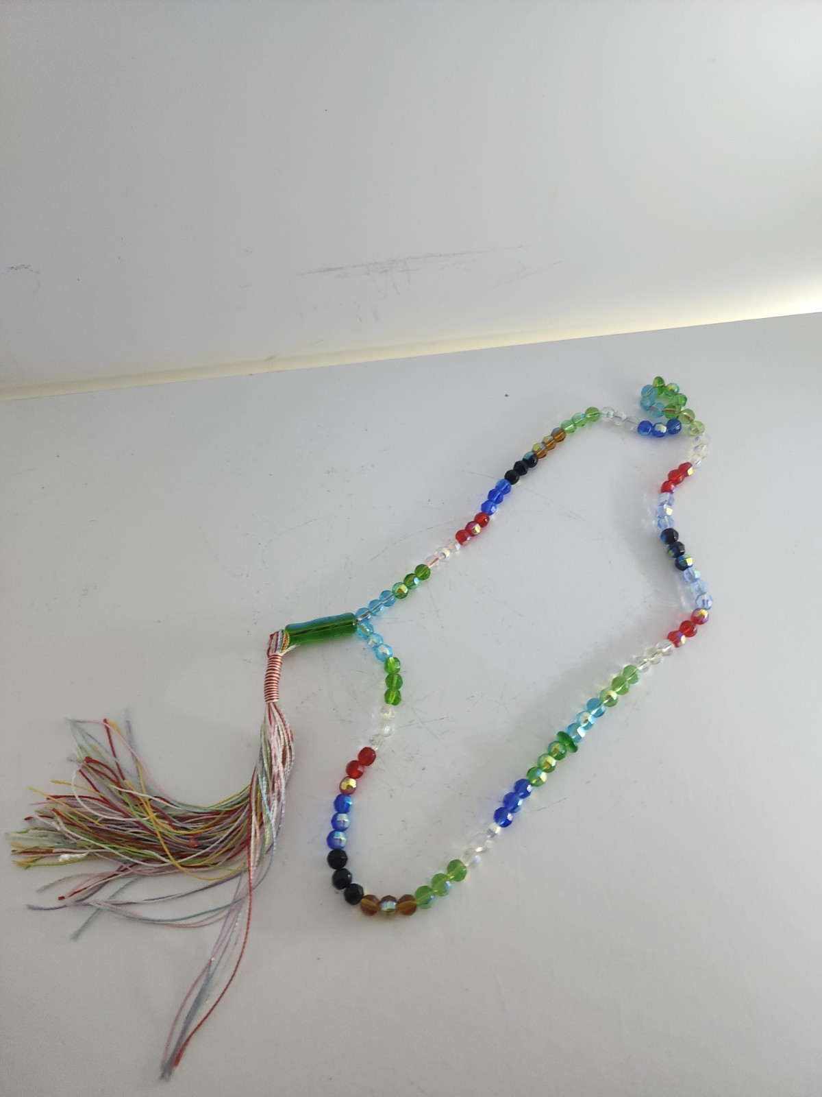 Multicolor Faceted Glass Meditation Beads Souvenir Strand with Tassel