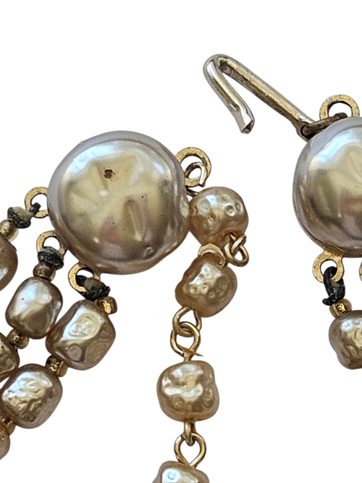 Vtg Triple Strand Faux Glass Baroque Pearl 17″ Necklace 1950’Japan 70 Grams