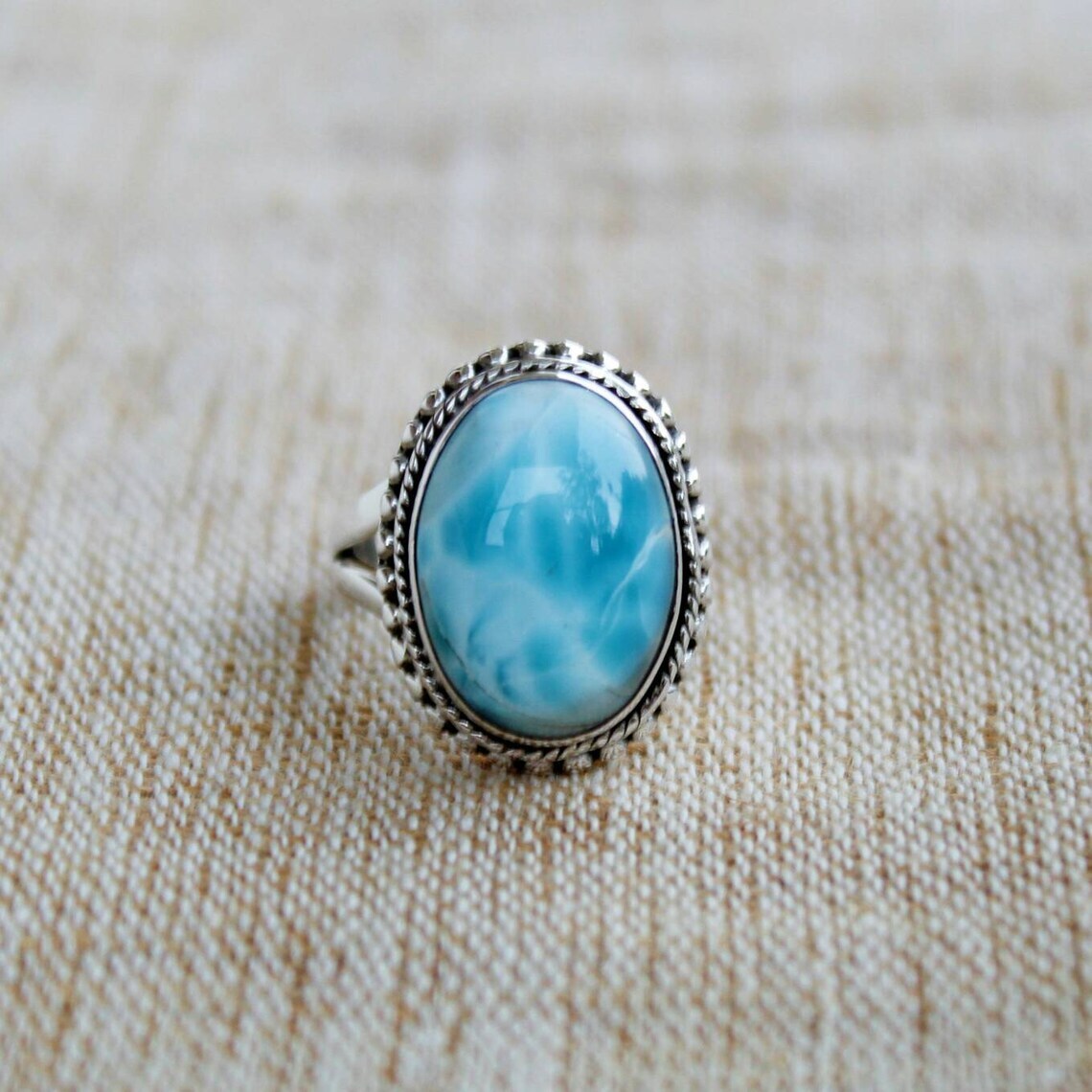 Amazing Caribbean Larimar Gemstone 925 Sterling Silver Handmade Ring All Size