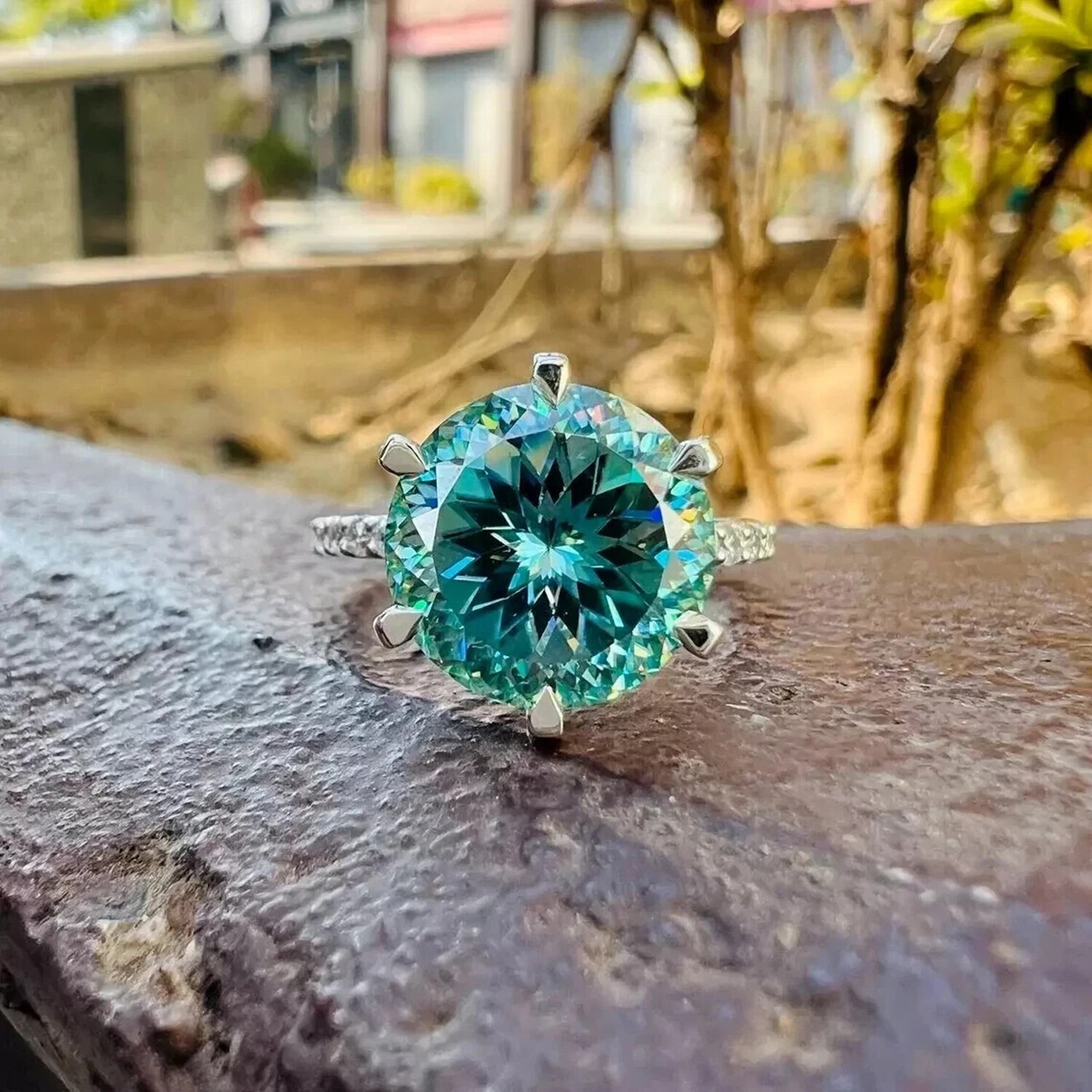 Certified Statement Ring 3.5 Ct Portuguese Cut Blue Lab Grown Diamond 925 Silver