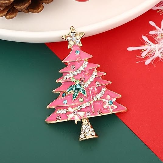 Broche arbol navidad rosa vintage pin sombrero brillante accesorio para mujer