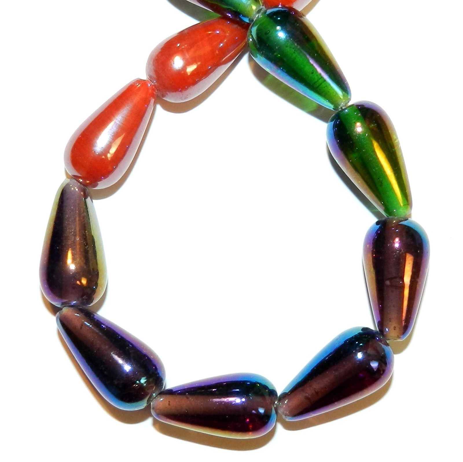 G1012 Assorted Mixed Color Luster Finish 21mm Teardrop Glass Beads 16″