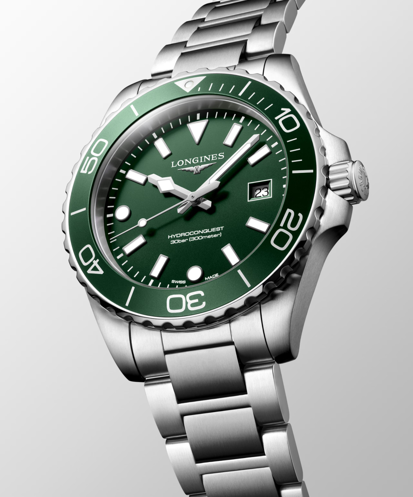 Longines Hydroconquest 42 MM Quartz SS Green Sandblasted Dial Watch L37694066