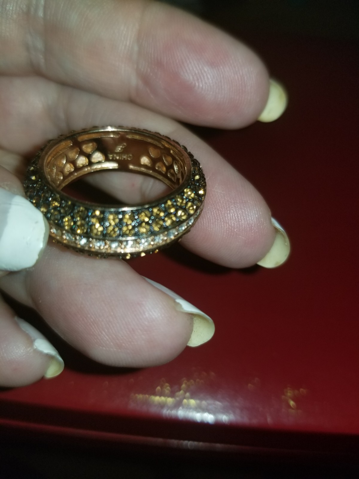 Vintage Joan Boyce Chocolate Clear Pave CZ Rose Gold Plated Band Ring, Size 10