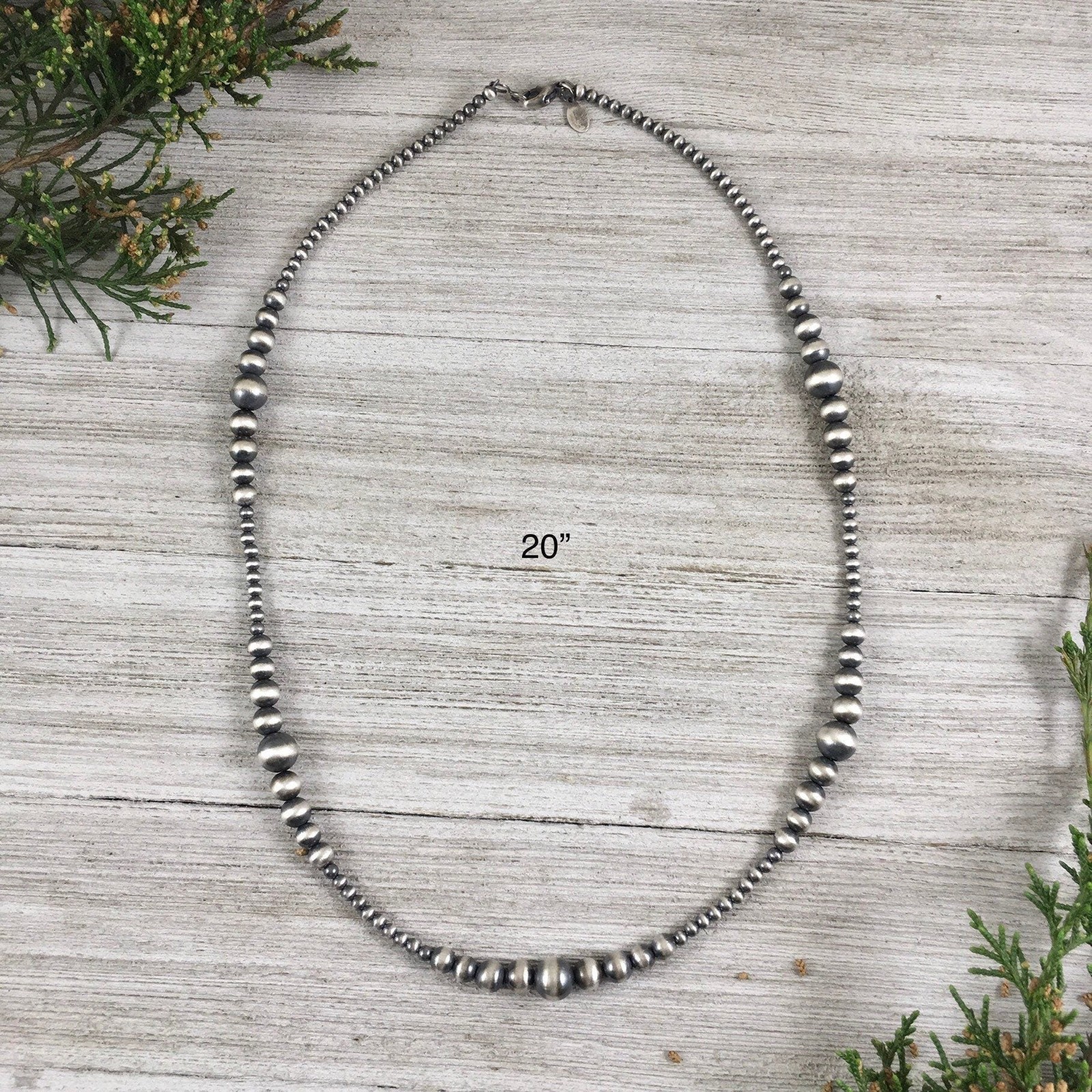 Sterling Silver Southwest Pearls, Graduated BOHO Bead Necklace, Western Oxidize