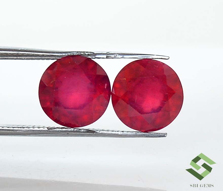 9 mm Natural Ruby Round Cut Pair 8.86 CTS Faceted Loose Gemstones GF