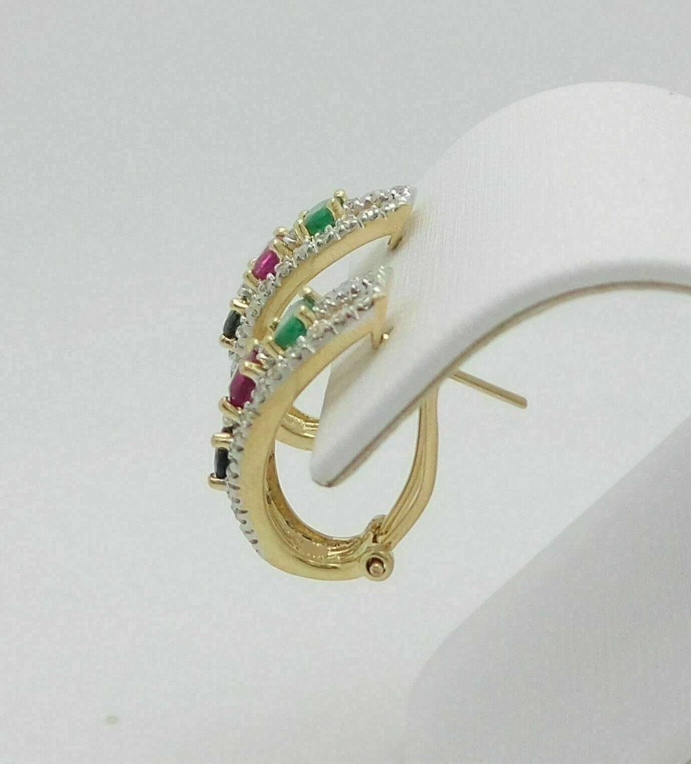 2.25Ct Oval Simulated Sapphire Ruby Emerald Omega Back Earrings 14K Gold Plated