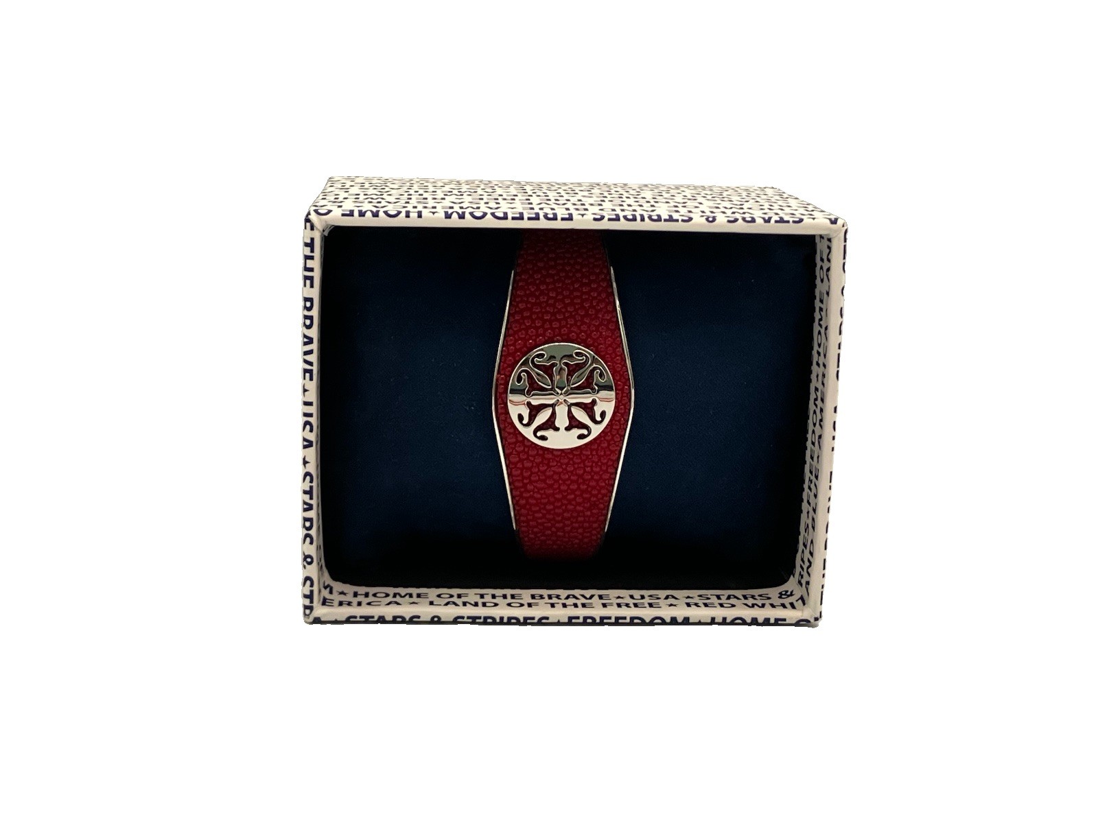 Rustic Cuff Red Stingray Leather Cuff Bracelet Silver Logo Americana Gift Box
