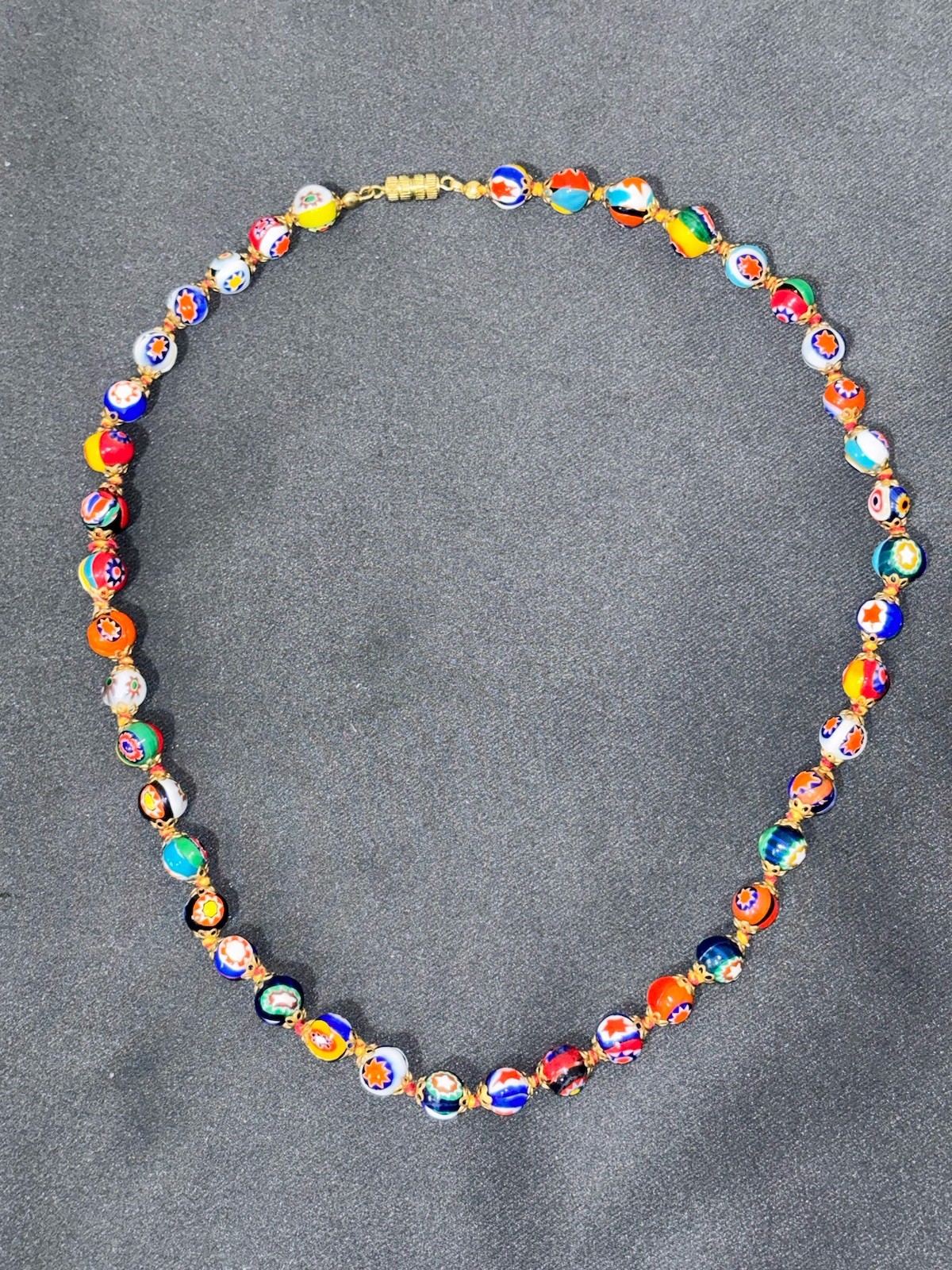 VTG 50s 60s Venetian Millefiori Murano Art Glass Bead Necklace 21”
