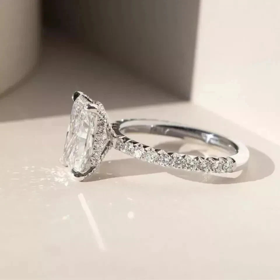 IGI Certified Radiant Cut Lab Grown Diamond Ring 14k White Gold 4 Ct VVS E F