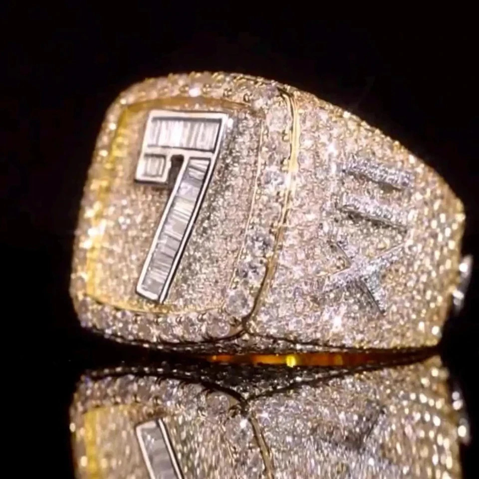 6Ct Lab Created 14k Yellow Gold Plated Men’s Diamond Custom Iced Out Number Ring