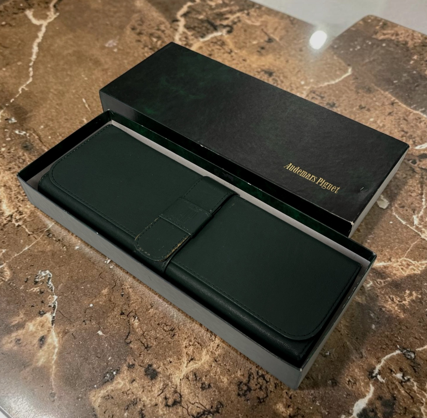 Audemars Piguet Watch Travel Case Green Leather Pouch Box Set 25.5cm #03