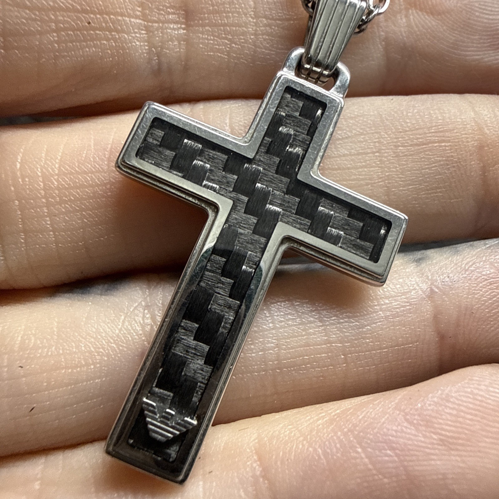 EMPORIO ARMANI Cross Pendant Necklace Stainless Steel 51cm/20″ Mens Unisex Used