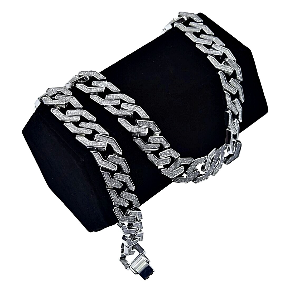 Men’s Sand Blast Chain Silver Tone Squared Links Hip Hop Necklace 20MM x 30″ in