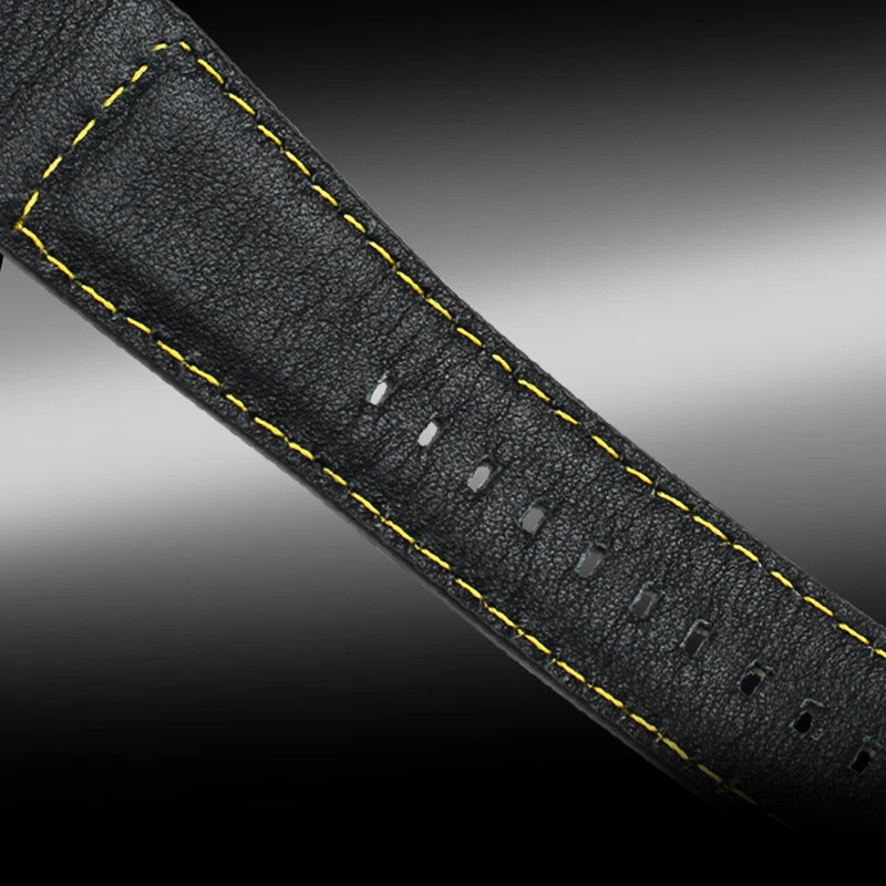 Cowhide Leather Watch Strap for Panerai Dietrich 24mm Black Red Stitch Men Band