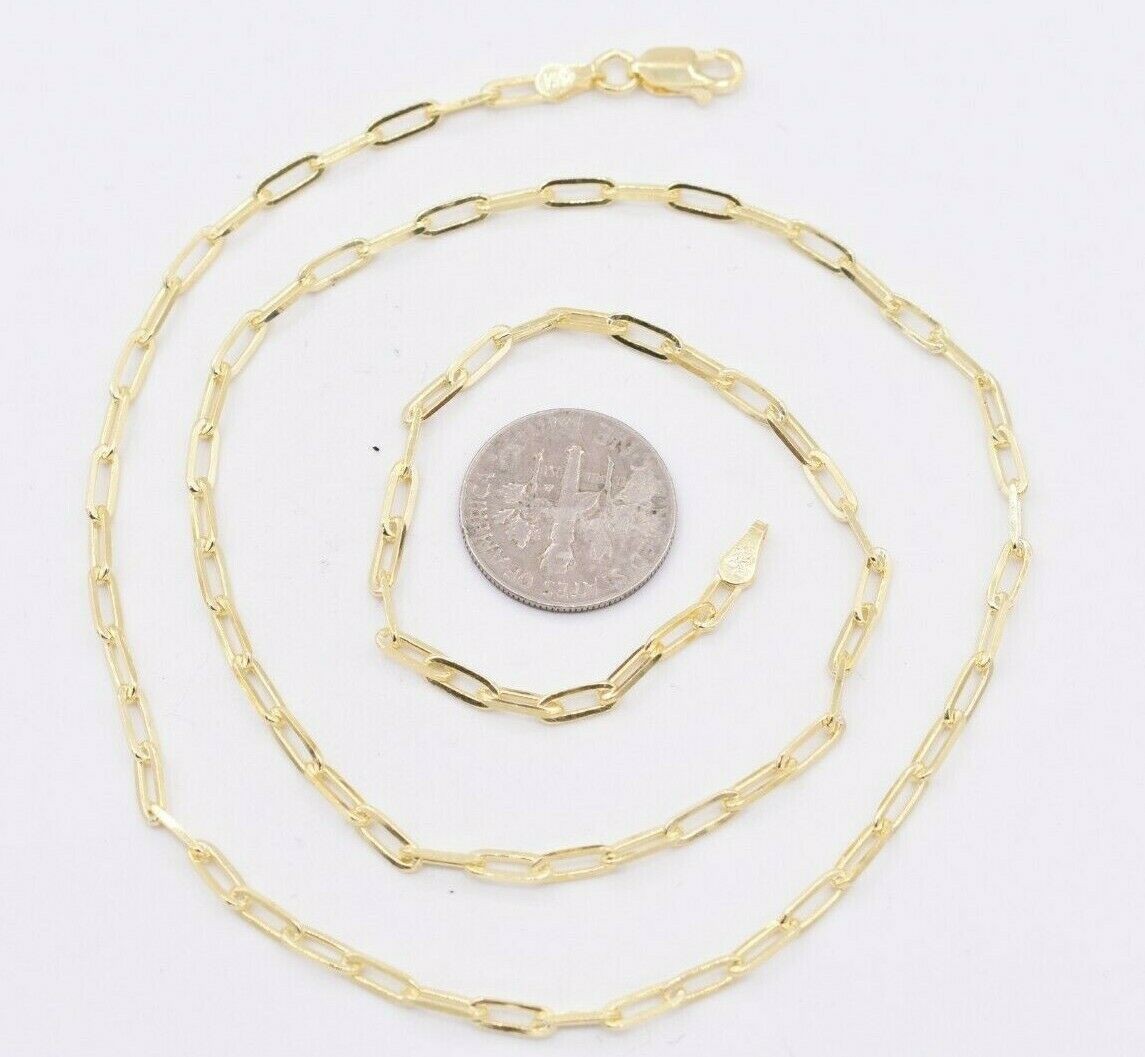 2.5mm Paperclip Link Chain Necklace 14K Yellow Gold Plated Silver 925 Italy