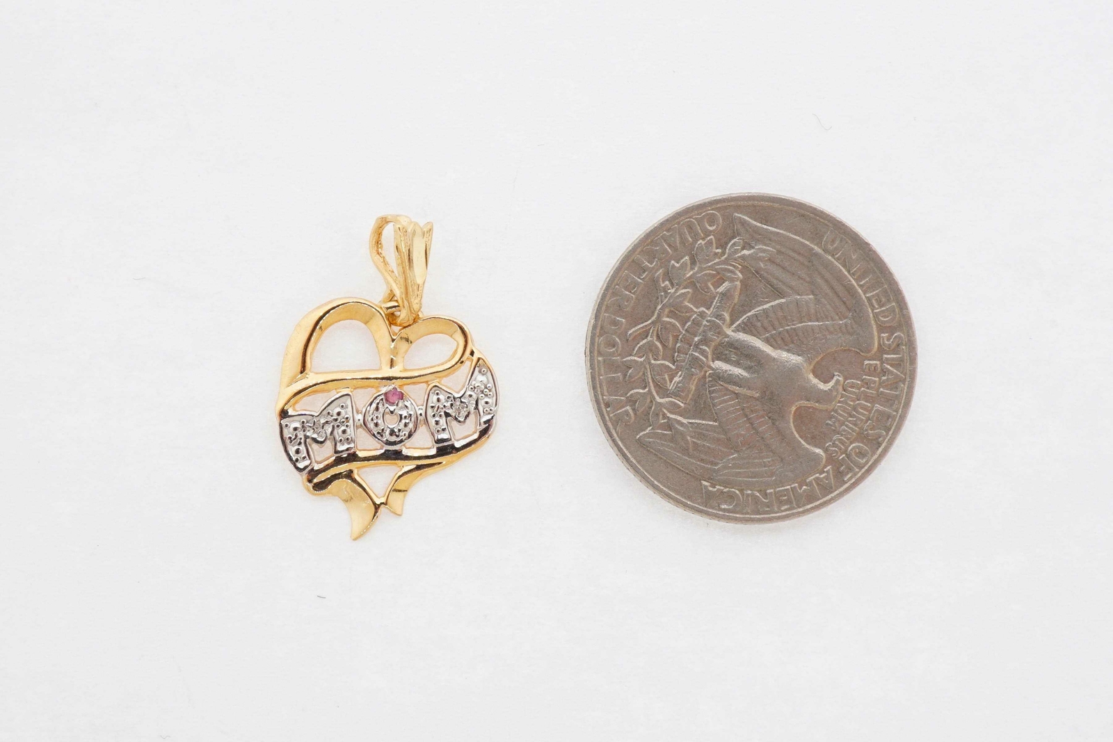 Estate Sale 14k Yellow Gold Pink Sapphire Heart Pendant Charm Diamond Accent