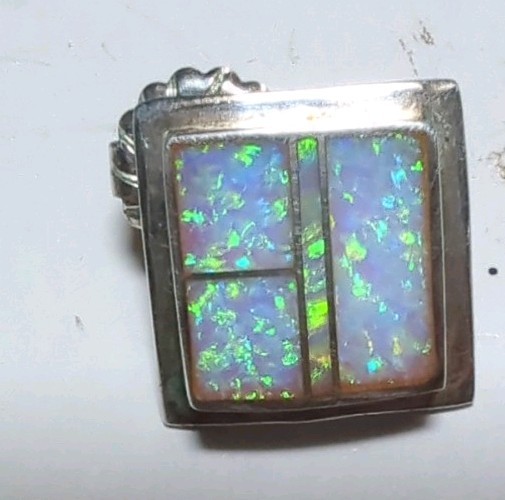 Native American Square Opal Inlay Stud Earrings Signed With C And Other Emblem