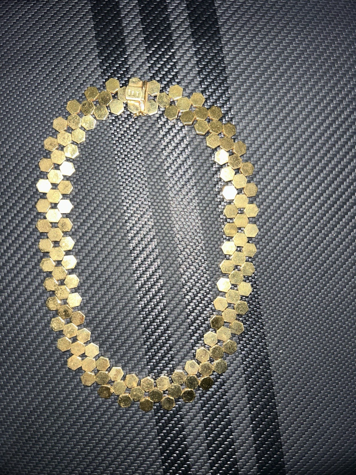 14K Yellow Gold Italy Honeycomb Hexagon Link Necklace 60g Vintage Estate