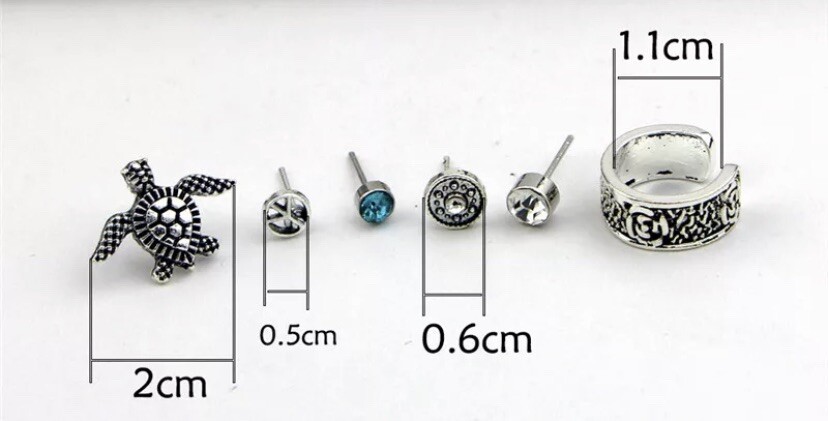 6pc Set~ Earrings Bohemian Art Sea Turtle Cartilage Cuff Hoop W/ gift Box 🎁 !!