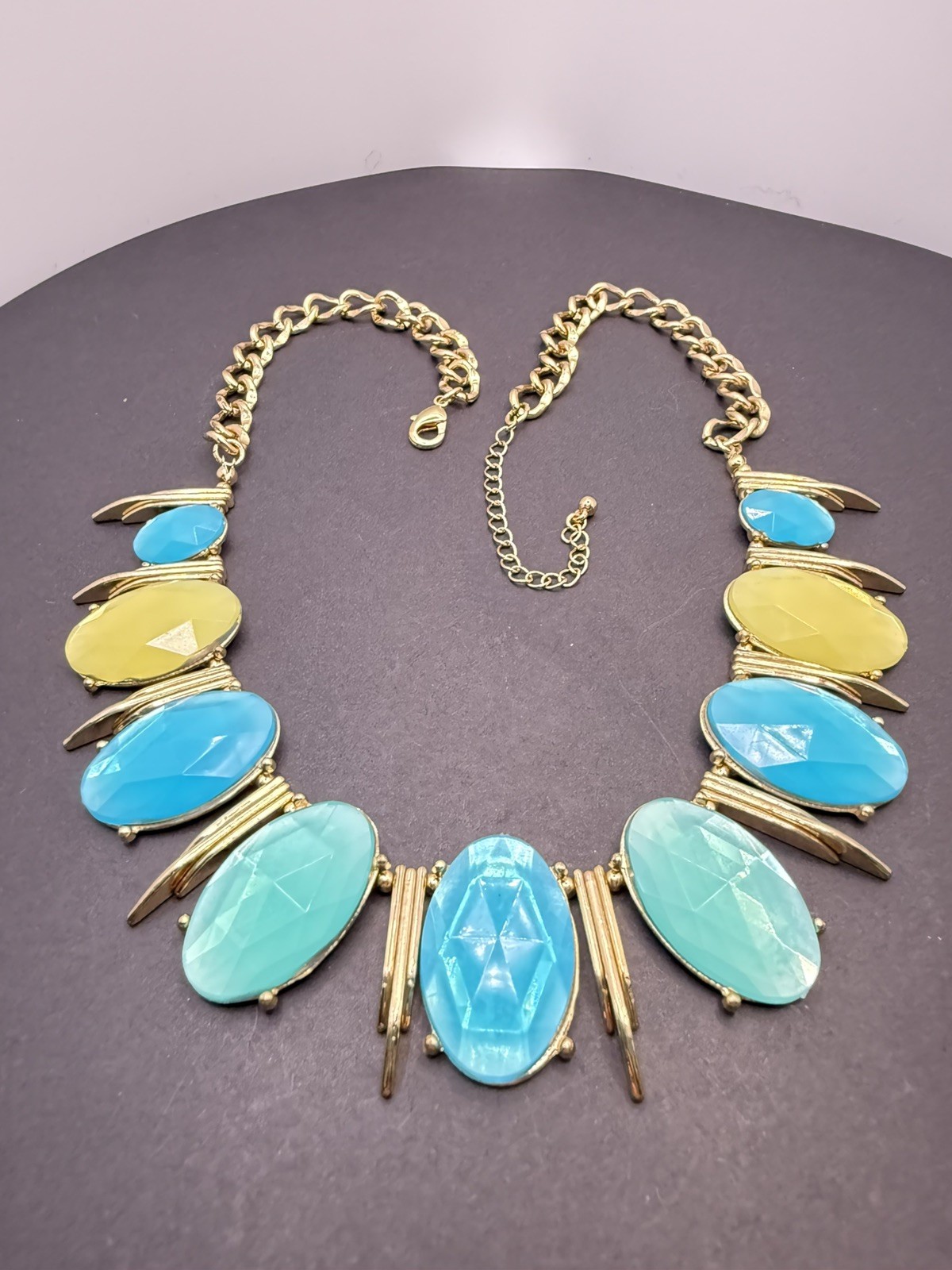 Charlotte Daniels Women’s Blue Yellow Goldtone Bib Collar Statement Necklace A4