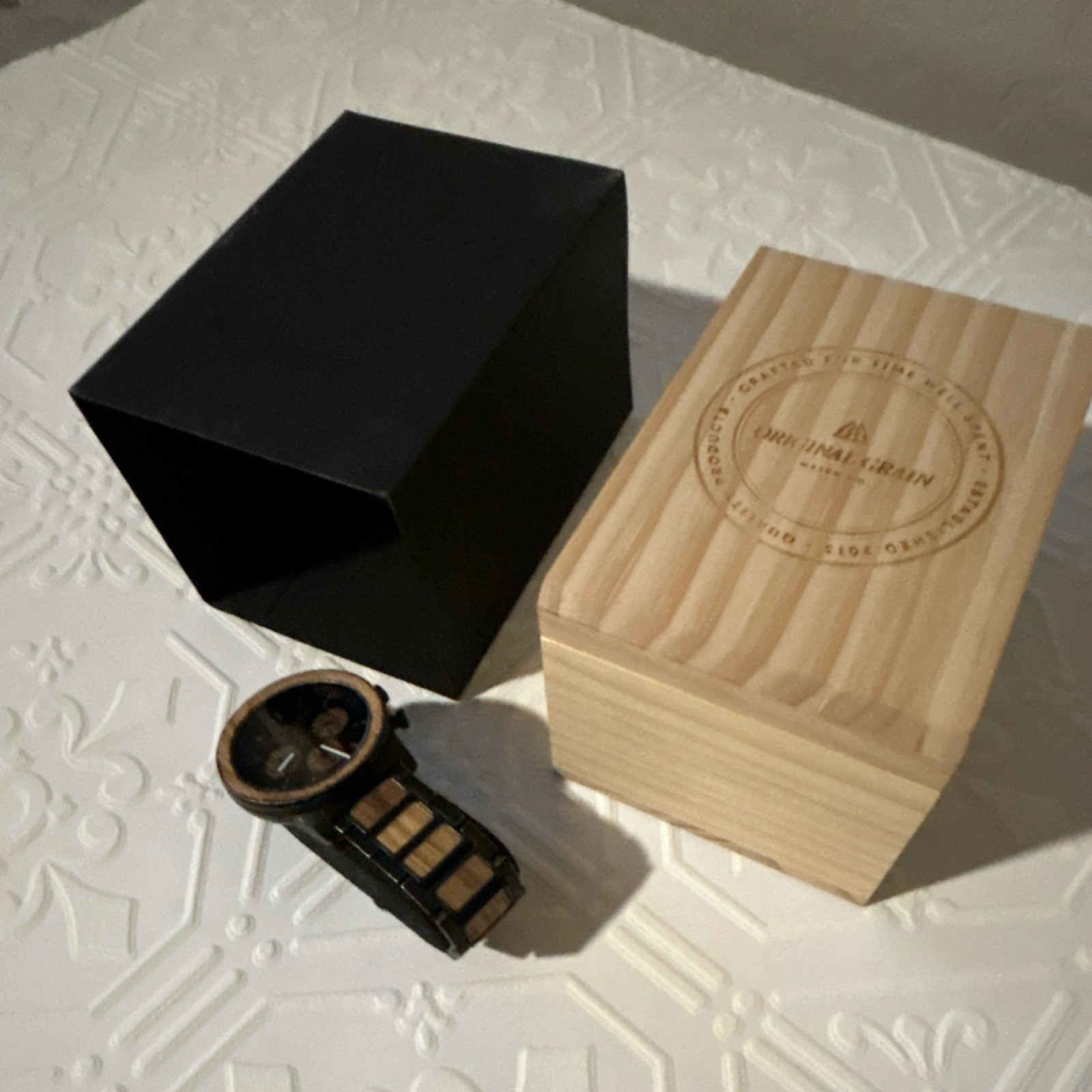 Original Grain Chronograph Men’s Wristwatch Wood Metal Bracelet Box