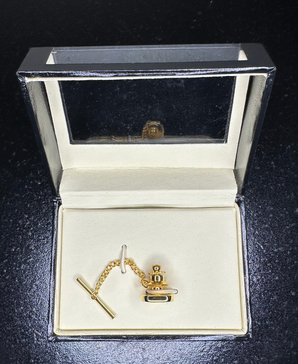 NEW Men’s STAFFORD TIE TACK CHAIN CLIP Black Gold Silver Tone Rhinestone Formal