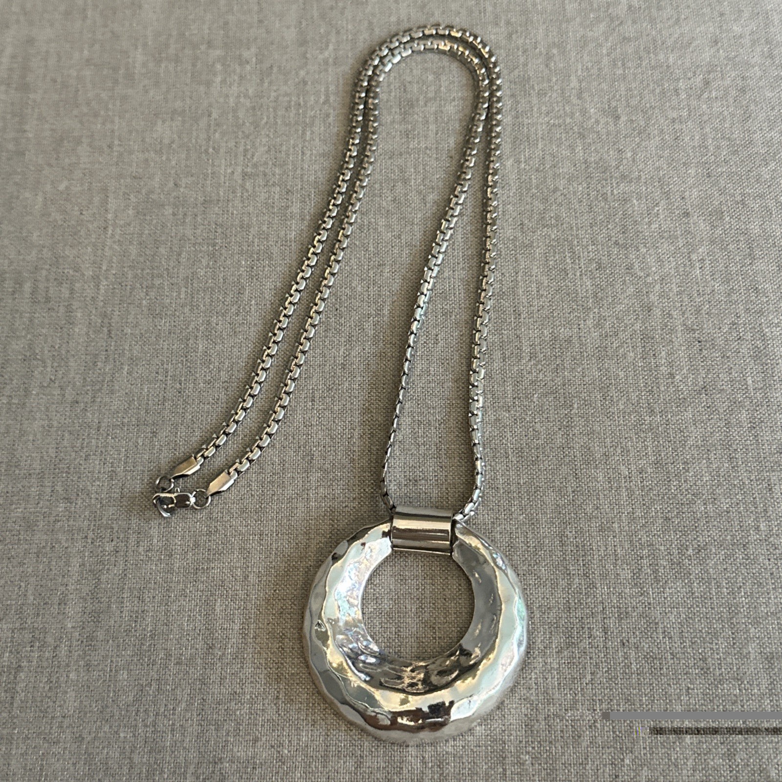 Stainless Steel 316L Chain 26” NECKLACE Hammered “O” PENDANT