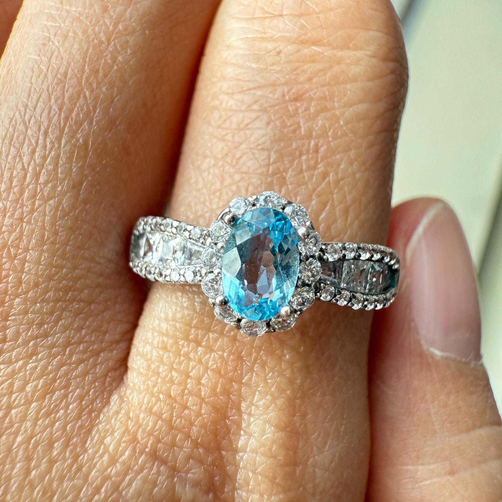 925 Sterling Silver Ring 6x4mm Natural London Blue Topaz Zircon Handmade Gift