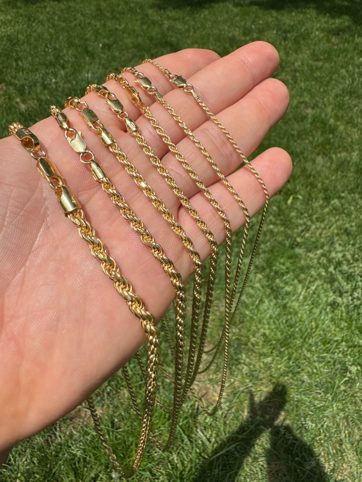 Men’s Women’s Real 14k Gold Plated Solid 925 Sterling Silver Rope Chain 1.5-5mm