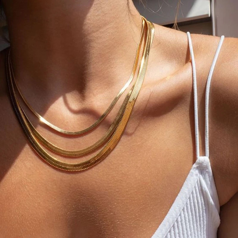 Hot Classic Unisex Flat Snake Chain Choker Necklace for Women Stainless Steel He