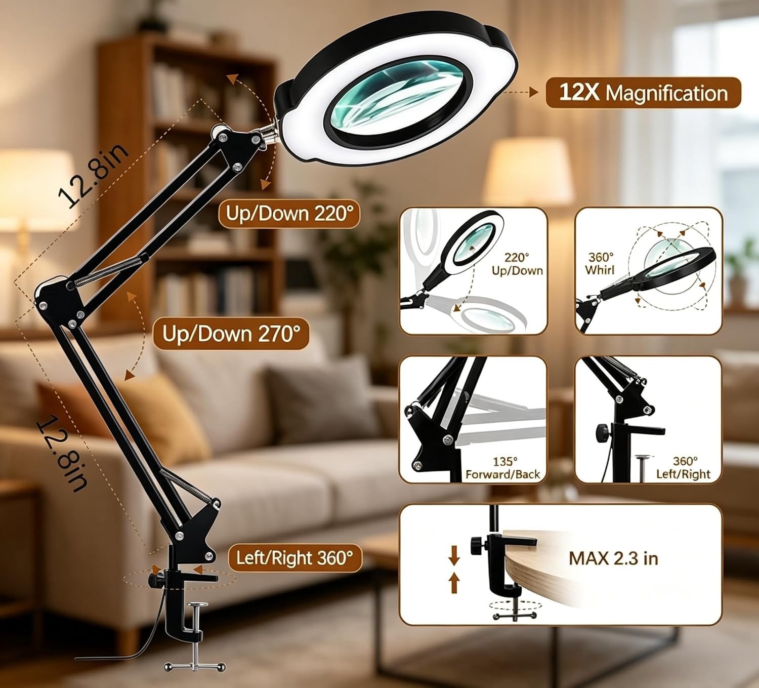 84 LED Magnification Lamp: 12X Real Glass Lens for Detail Work & Crafts
