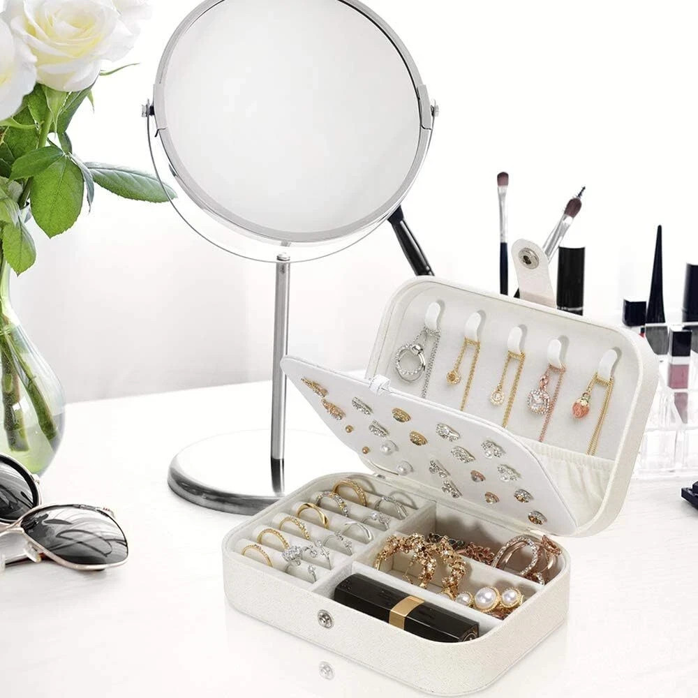 Double Layer Jewelry Box Organizer Case Rings Earrings Necklace Storage Portable