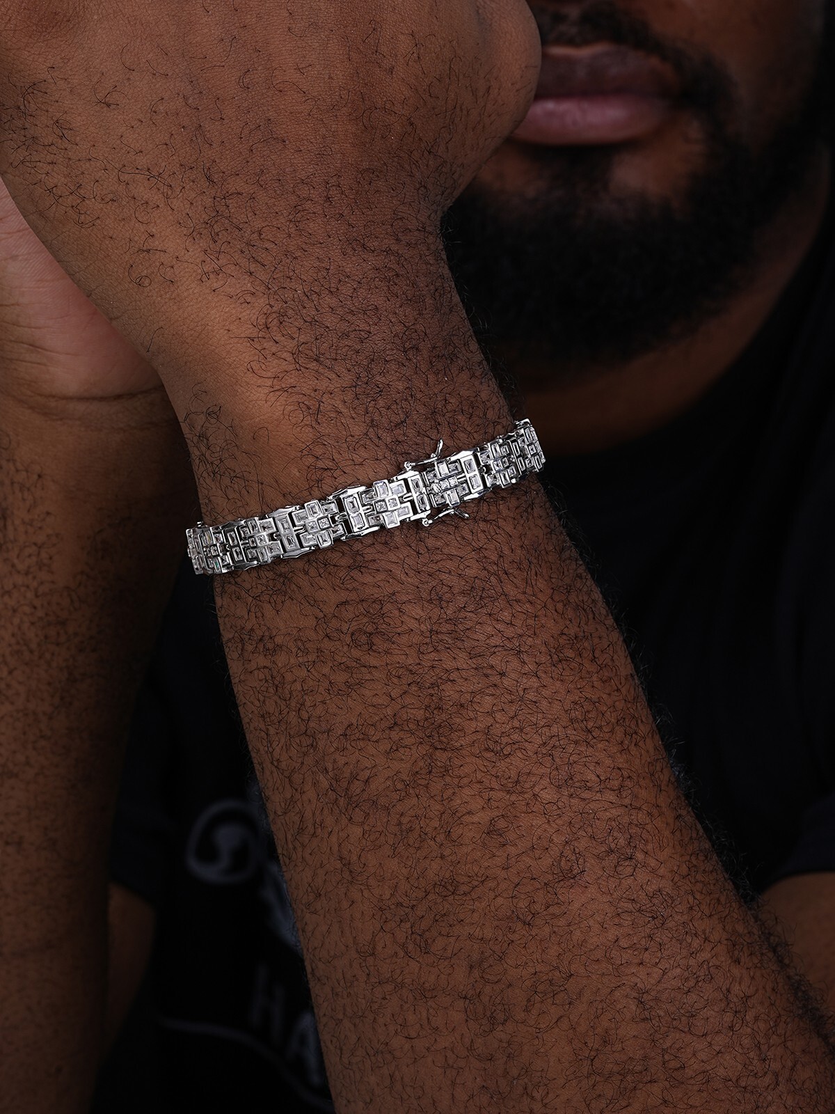Mens Custom Link Bracelet Real 925 Sterling Silver Iced Baguette CZ Hip Hop