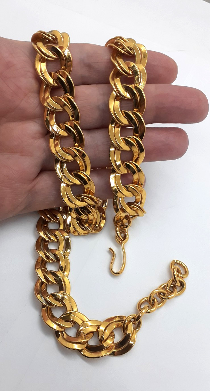 Vintage Monet Necklace Bold Double Curb Link Chain Gold Tone Signed 21”
