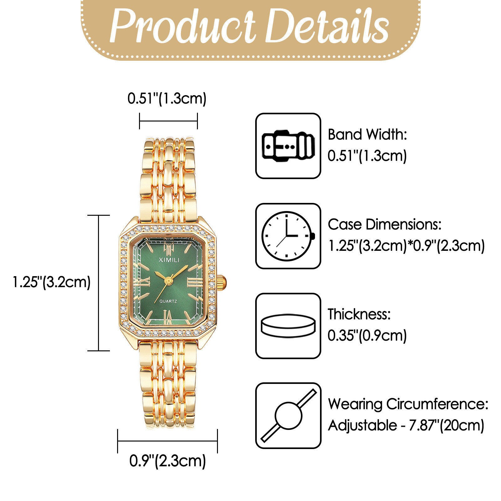 Women Classic Casual Square Quartz Wrist Watch Full Rhinestones Dress Watch Gift
