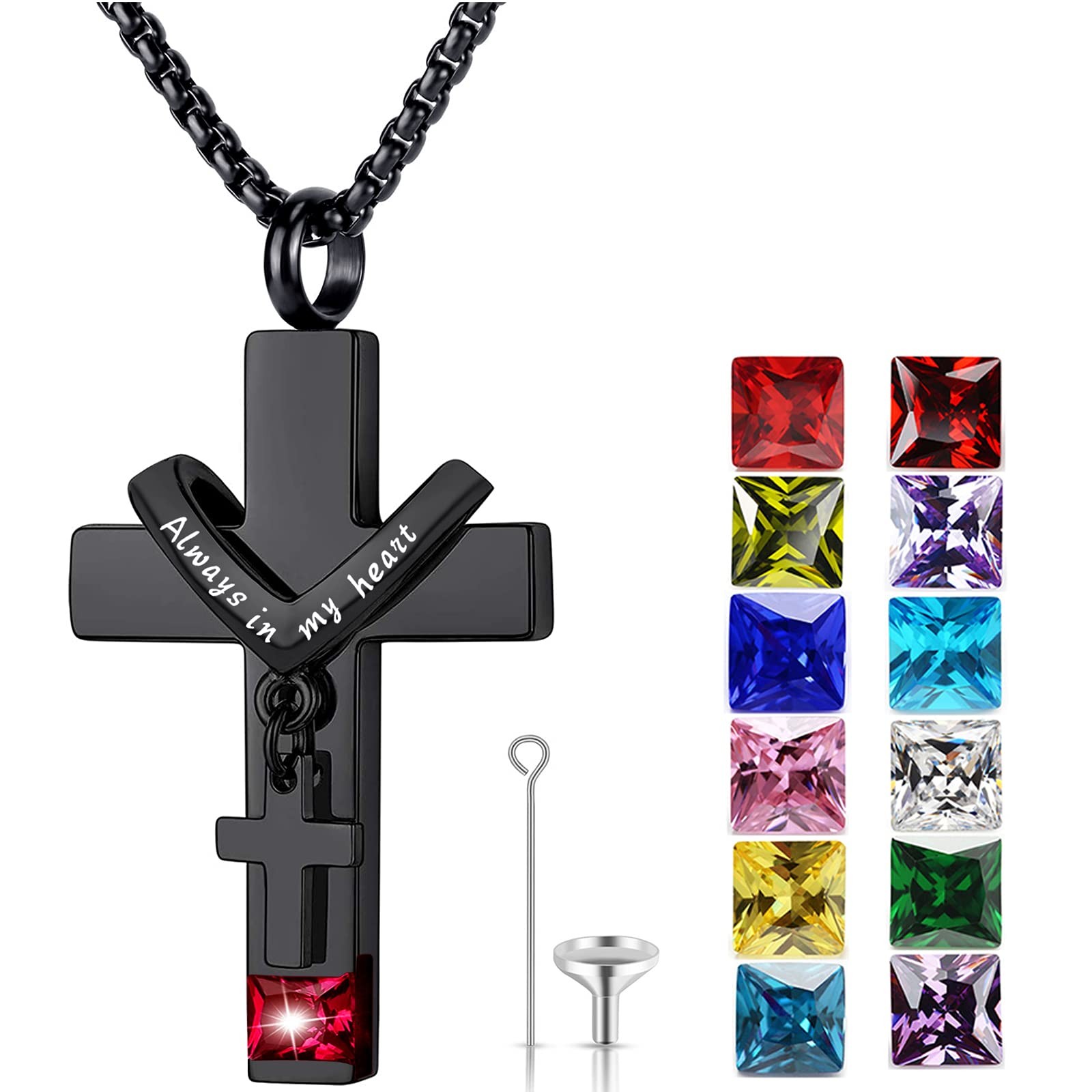 January Birthstones Urn Necklaces for Ashes Cross Cremation Pendant Urns for …