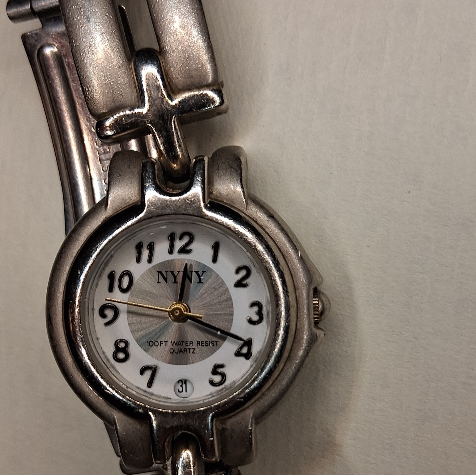 NYNY Women’s Quartz Analog Watch Silver Stainless Bracelet 100ft Date Arabic
