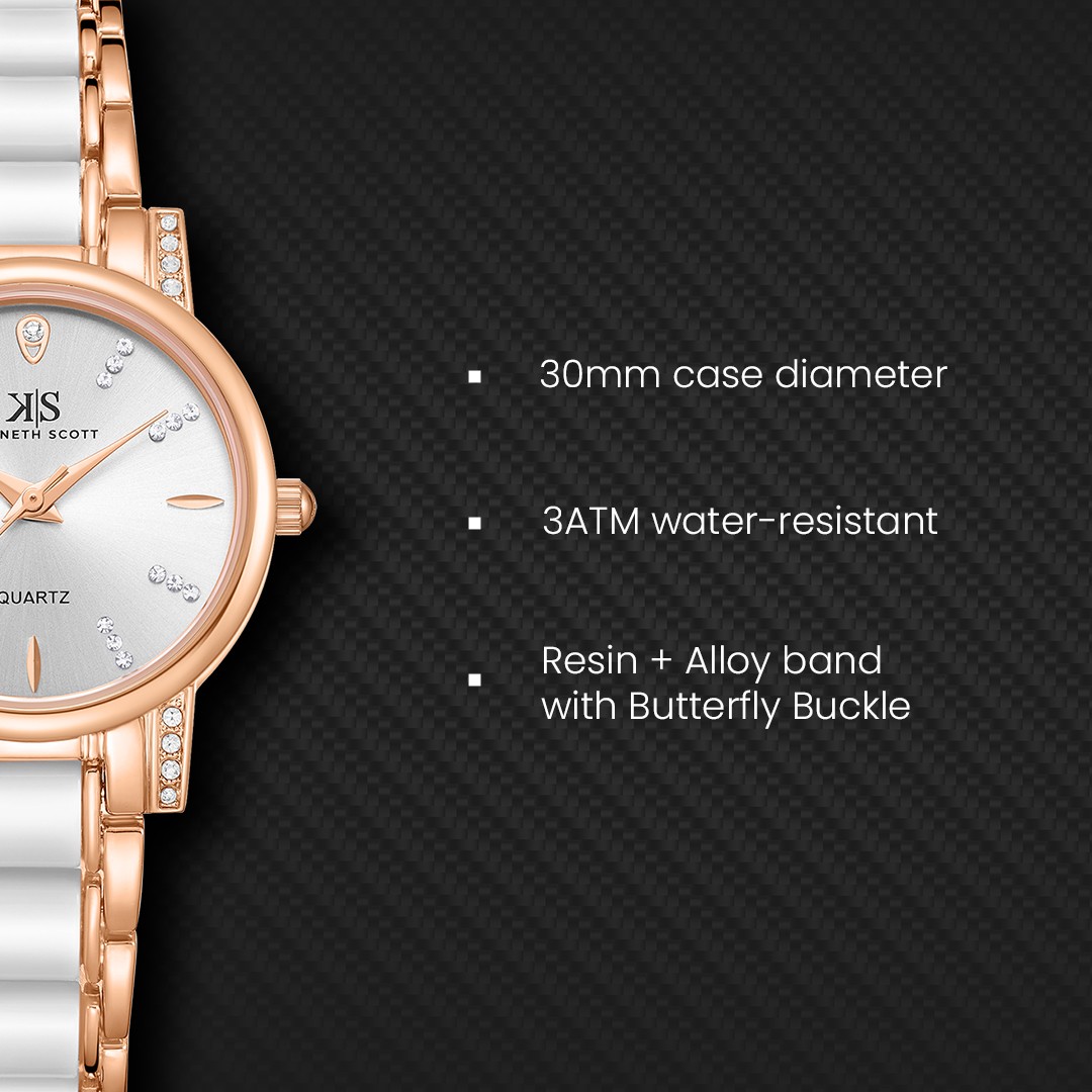 Kenneth Scott Women’s Analog Watch | White Dial, 30mm, 30 m (3 ATM)