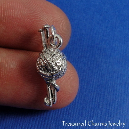 Silver YARN AND KNITTING NEEDLES CHARM PENDANT
