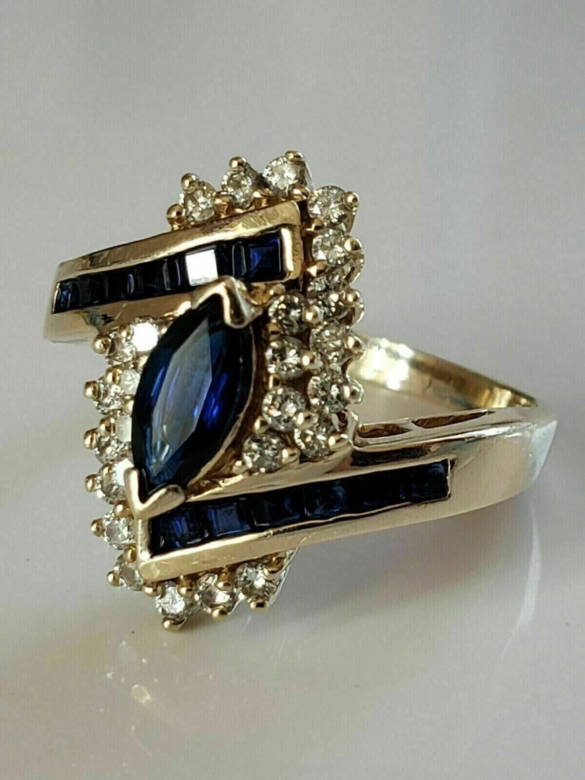 3.00Ct Marquise Sapphire Lab Created Diamond 14K Yellow Gold FN Engagement Ring