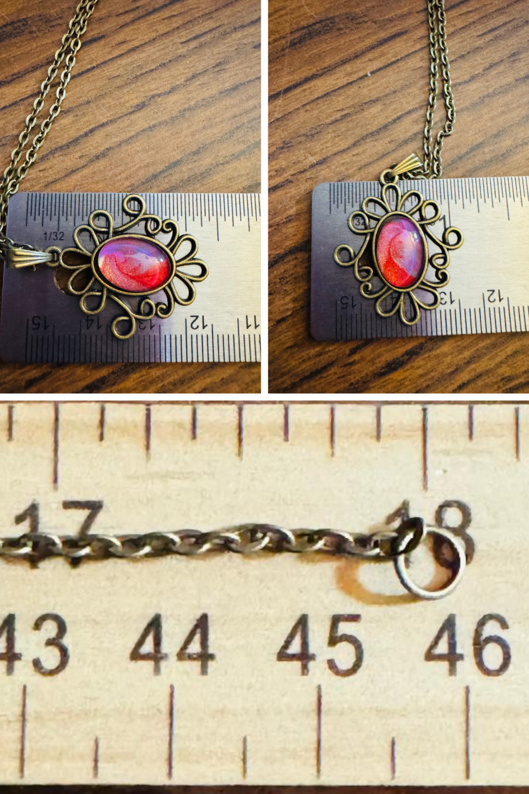 Bronze Filigree Cabochon Pendant One of a kind Hand-Painted by a local Artist Me