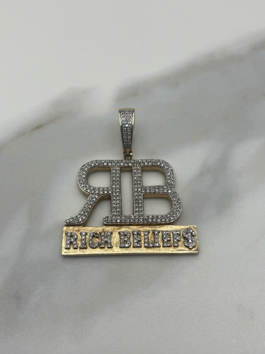 10K Diamond Studded “Rich Beliefs” Pendant Yellow Gold 6.9g (TDW045440)