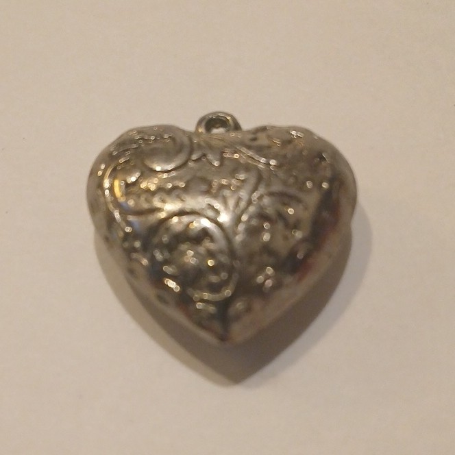 Silver Tone Heart Photo Locket Pendant Engraved Metal No Gemstones