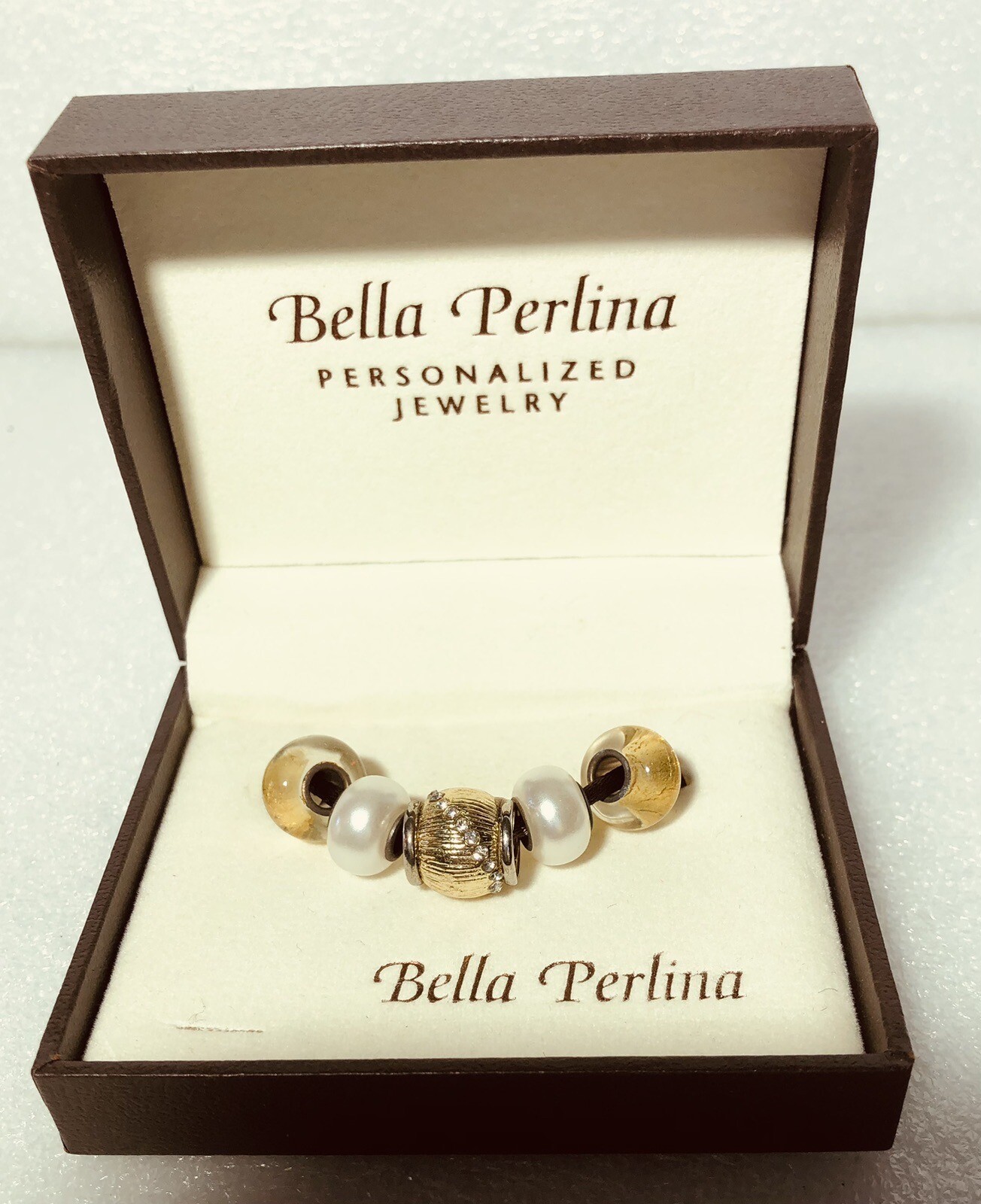 Bella Perlina European Bracelet Charms Faux Pearls Gold Tone Rhinestones beads