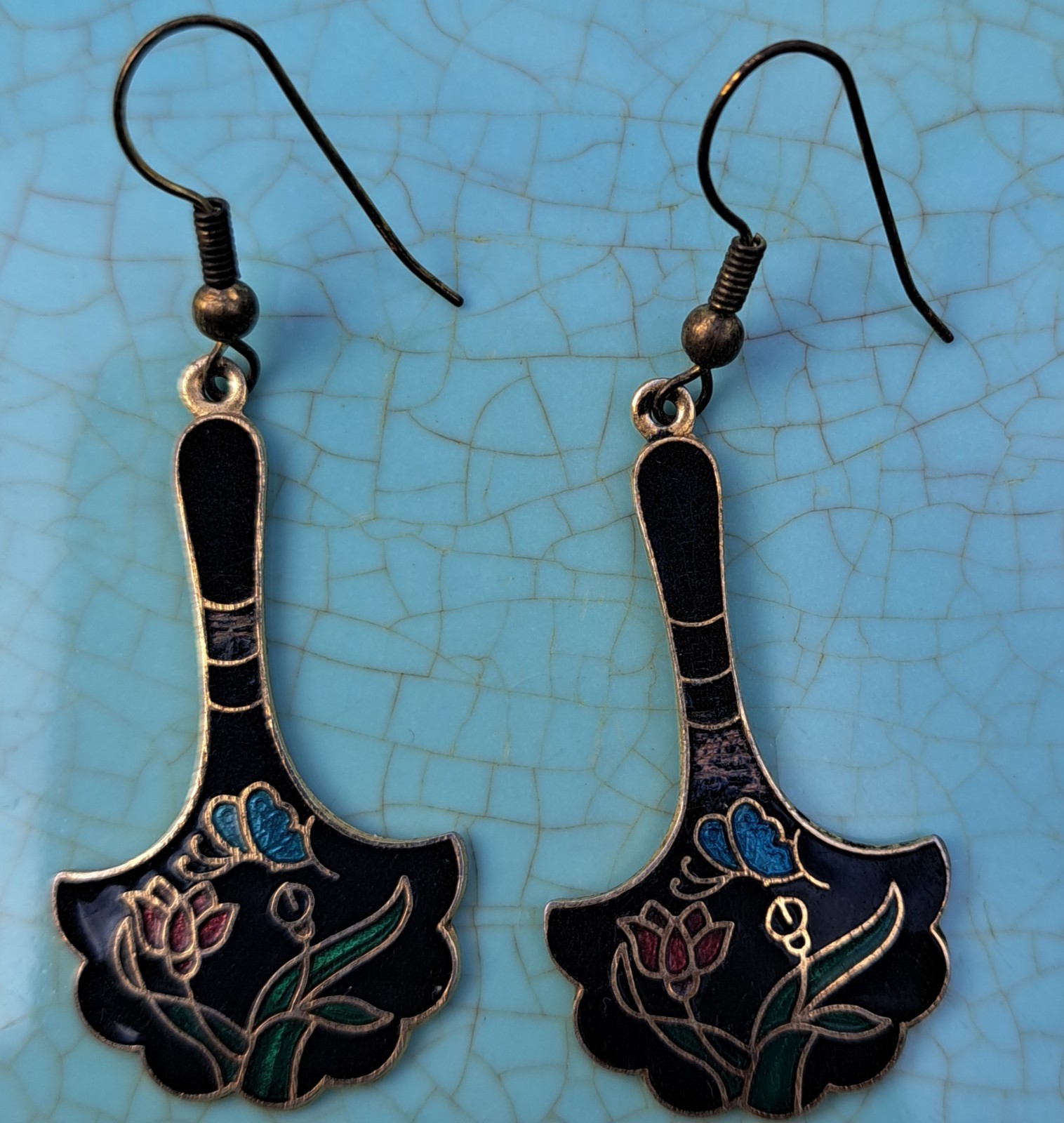 Vtg Cloisonne + Other Earrings Lot 10 Pairs Pierced Unicorns Shells Enamel