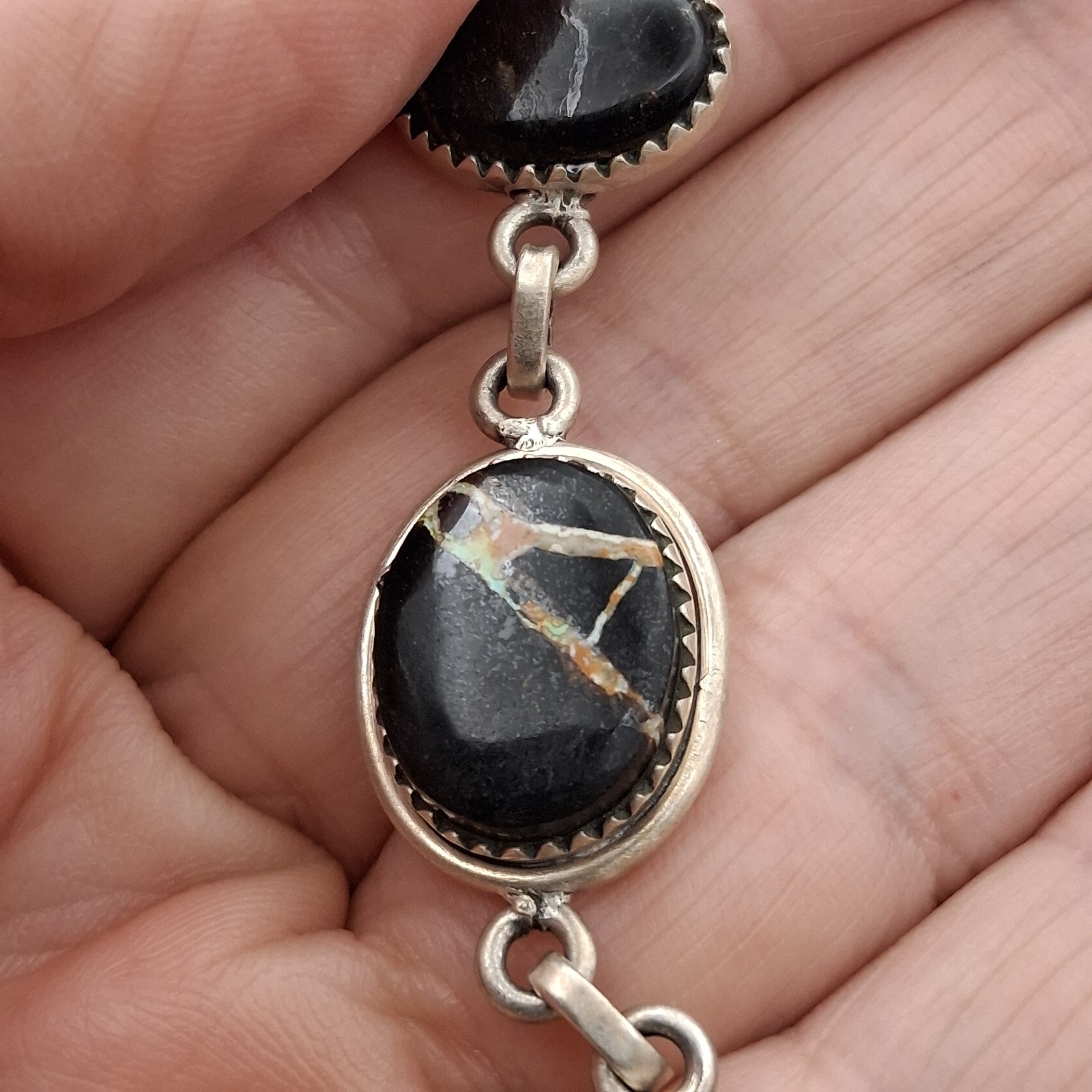 Blackjack Turquoise Bracelet Sterling Silver Native Southwestern Style 6-8.5