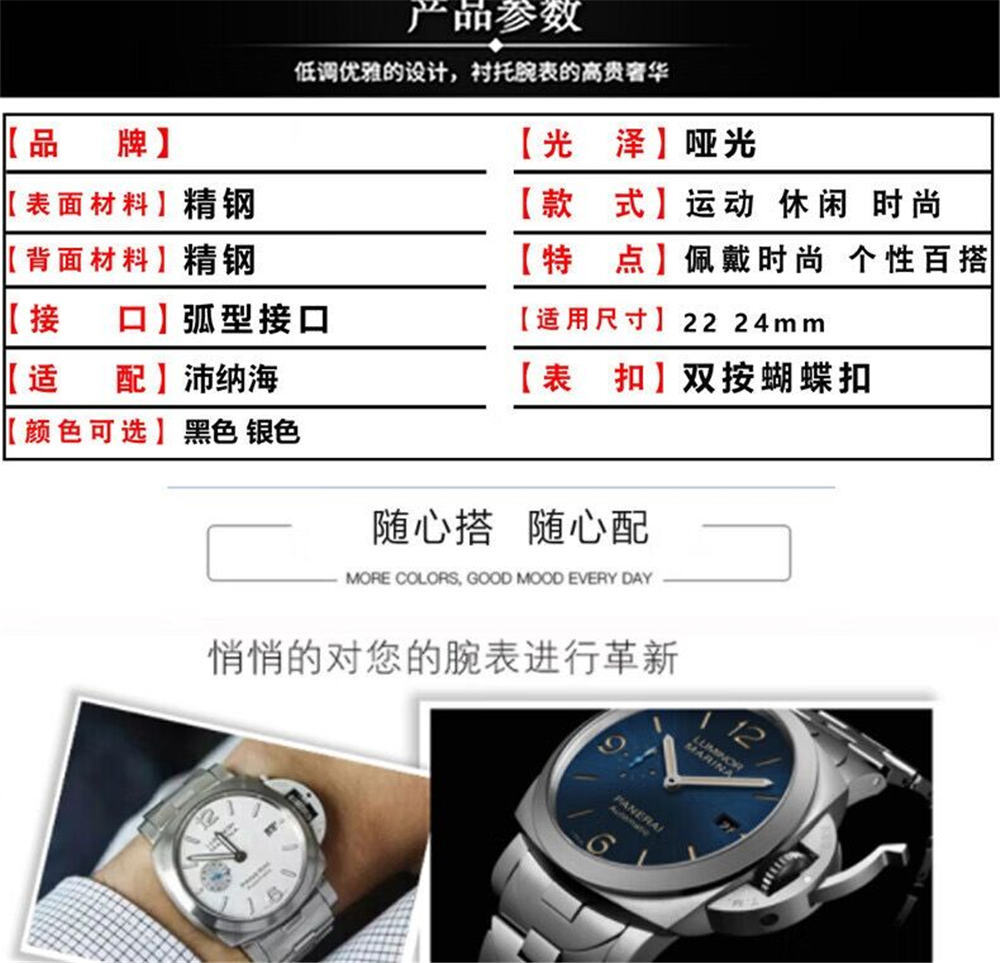 Stainless Steel Strap For Panerai Luminor PAM441 111 01316 Butterfly Buckle Band