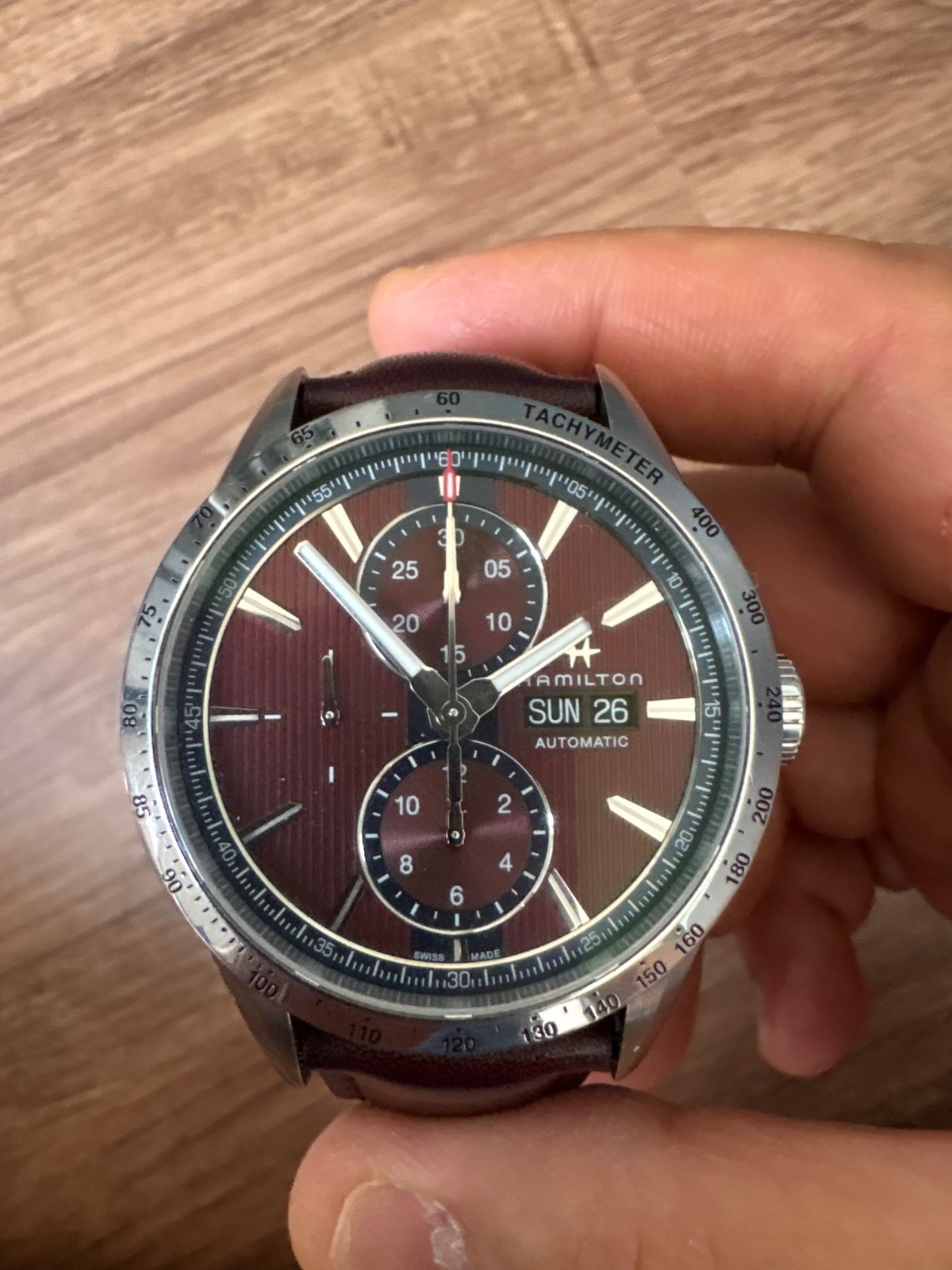 Hamilton Broadway Chronograph Model H435160 Maroon / Burgundy Dial 43mm RUNS